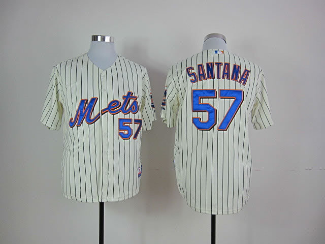 Men New York Mets #57 Santana Cream Stripe MLB Jerseys->new york mets->MLB Jersey
